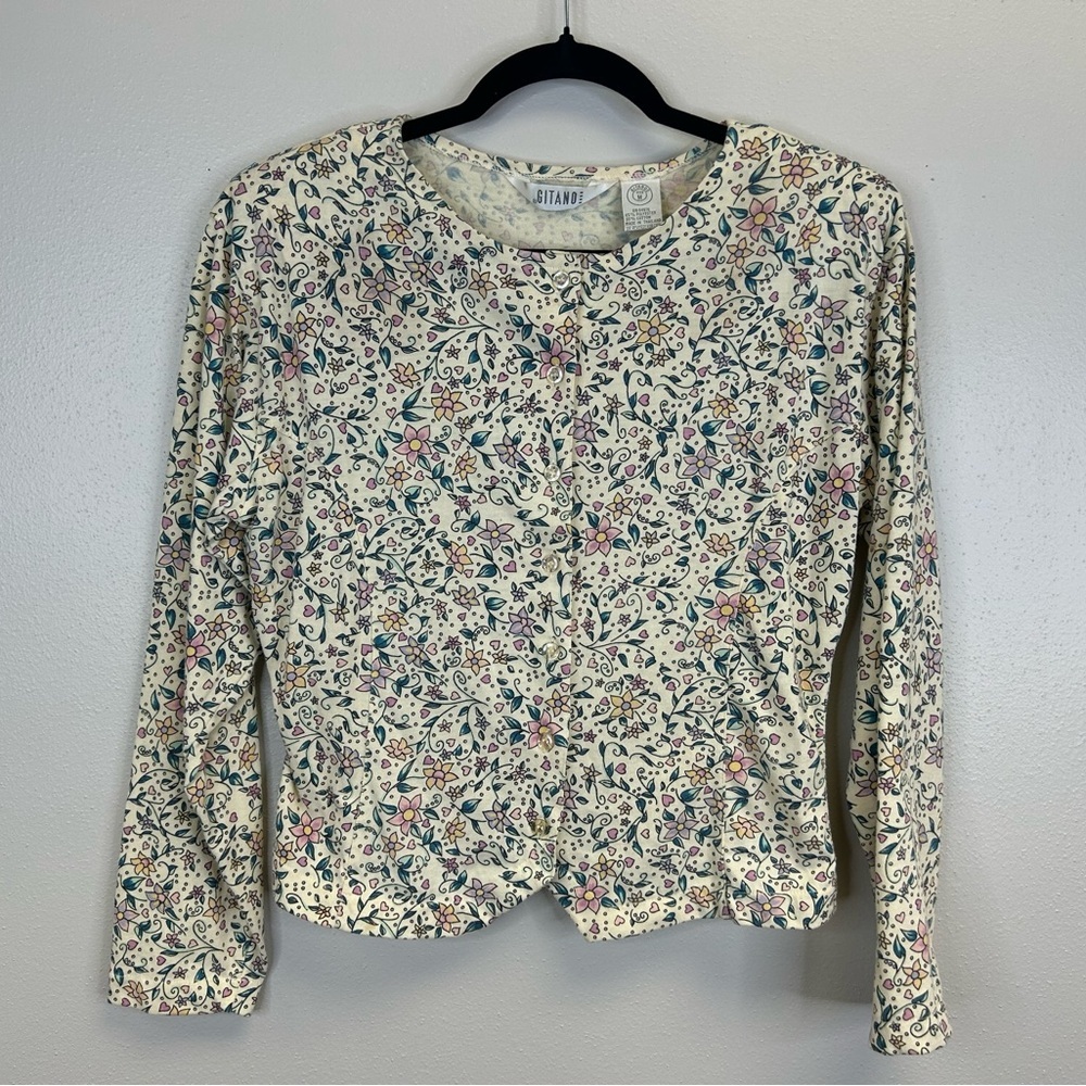 Gitano Vintage 80s 90s Floral Long Sleeve Top Womens M Button Up Retro Kidcore